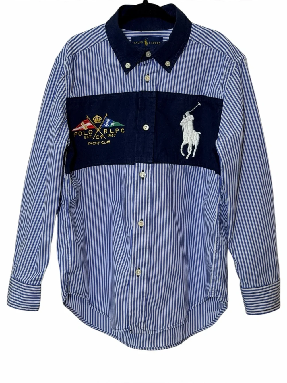 Polo Ralph Lauren Boys Striped Big Pony Yacht Club Button Down Shirt Size 6